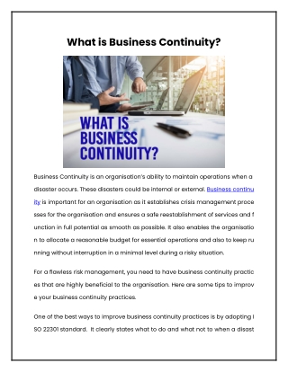 What is Business Continuity?