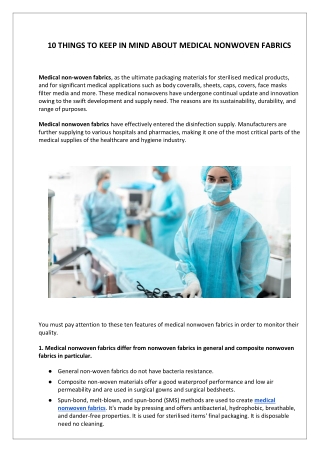 10 things to keep in mind about medical nonwoven fabrics - Park Non Woven