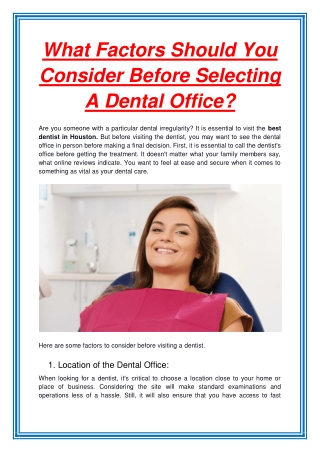 What Factors Should You Consider Before Selecting A Dental Office