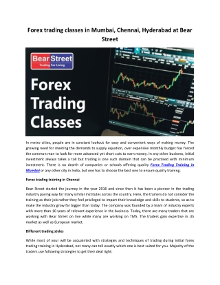 Forex trading classes in Mumbai, Chennai, Hyderabad at Bear Street
