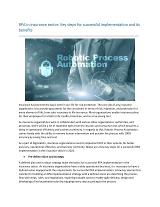 RPA in insurance sector key steps for successful implementation and its benefits