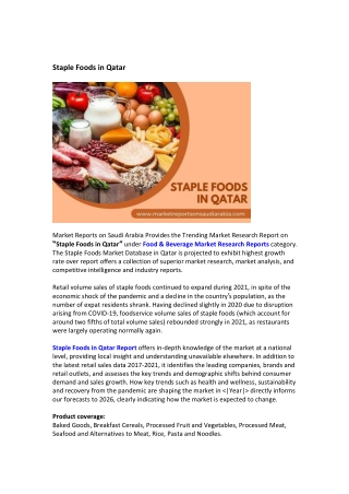 Qatar Staple Foods Market Research Report 2021-2026