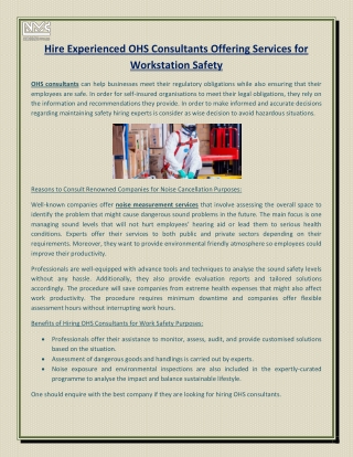 Hire Experienced OHS Consultants Offering Services for Workstation Safety