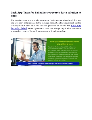 Cash App Transfer Failed issues-search for a solution at once: