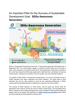 An Important Pillar for the Success of Sustainable Development Goal_  SDGs Awareness Generation