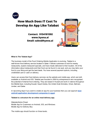 How Much Does IT Cost To Develop An App Like Talabat
