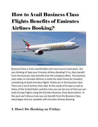 How to Avail Business Class Flights Benefits of Emirates Airlines Booking?