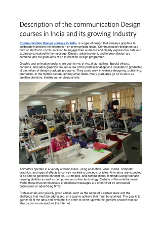 Description of the communication Design courses in India & its growing Industry