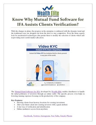 Know Why Mutual Fund Software for IFA Assists Clients Verification