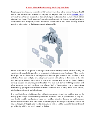 Know About the Security Locking Mailbox