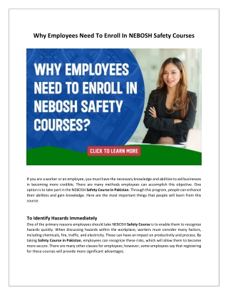 Why Employees Need To Enroll In NEBOSH Safety Courses