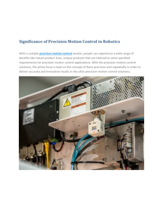 Significance of Precision Motion Control in Robotics