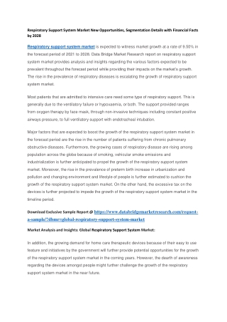 Respiratory Support System Market New Opportunities, Segmentation Details with Financial Facts by 2028