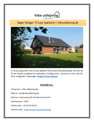 Søger Boliger Til Leje Sjælland  Vibeudlejning.dk