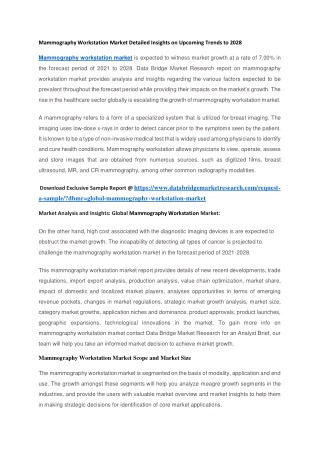 Mammography Workstation Market Detailed Insights on Upcoming Trends to 2028