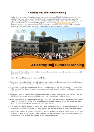 A Healthy Hajj and Umrah Planning