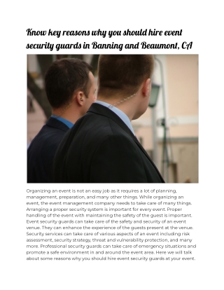 Know key reasons why you should hire event security guards in Banning and Beaumont, CA