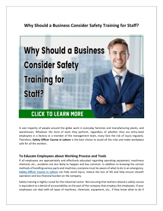 Why Should a Business Consider Safety Training for Staff