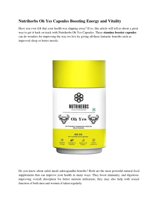 Nutriherbs Oh Yes Capsules Boosting Energy and Vitality
