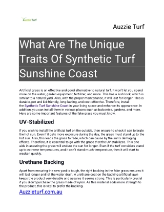 What Are The Unique Traits Of Synthetic Turf Sunshine Coast