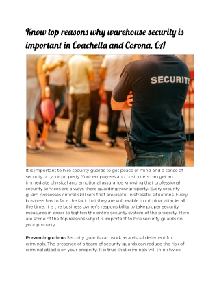 Know top reasons why warehouse security is important in Coachella and Corona, CA