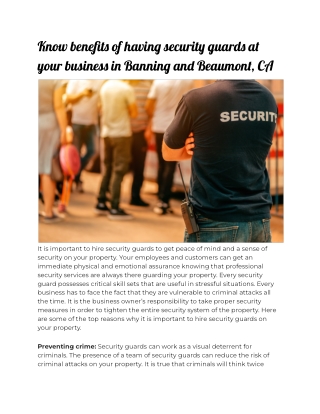 Know benefits of having security guards at your business in Banning and Beaumont, CA (1)