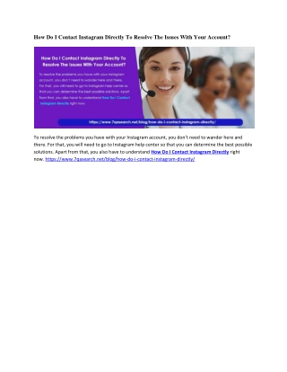 How Do I Contact Instagram Directly To Resolve The Issues With Your Account?