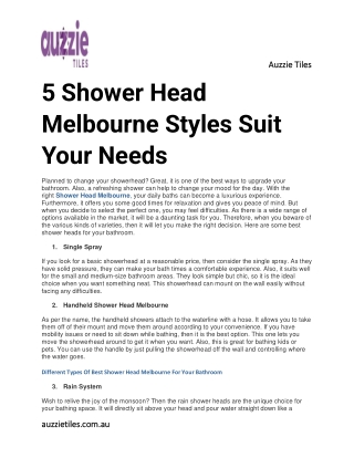 5 Shower Head Melbourne Styles Suit Your Needs