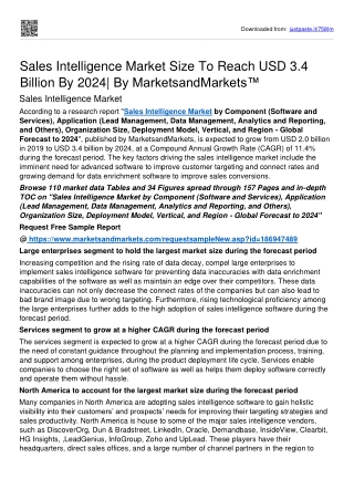 Sales Intelligence Market Surge Valuation Of USD 3.4 billion By 2024: MnM