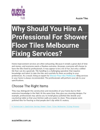 Why Should You Hire A Professional For Shower Floor Tiles Melbourne Fixing Services