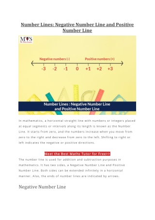 Number Lines - Negative Number Line and Positive Number Line