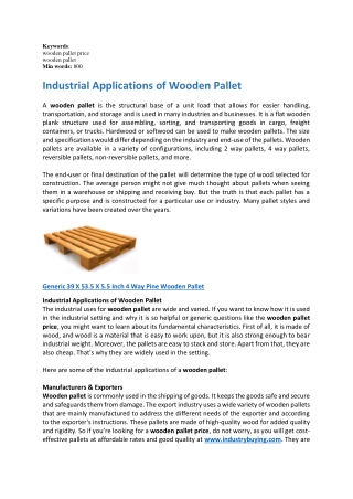 Industrial Applications of Wooden Pallet