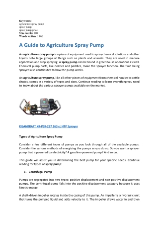 A Guide to Agriculture Spray Pump