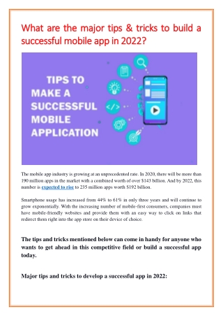 What are the major tips & tricks to build a successful mobile app in 2022