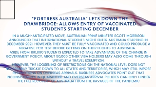 “Fortress Australia” Lets Down the Drawbridge_ Allows Entry of Vaccinated Students Starting December