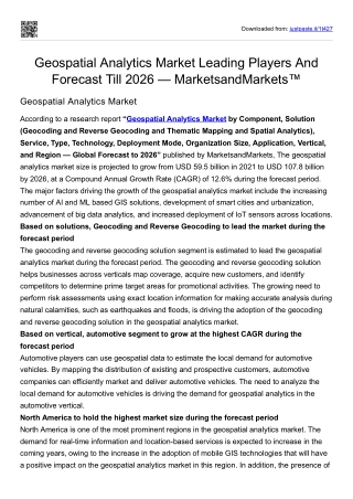 Geospatial Analytics Market Leading Players And Forecast Till 2026