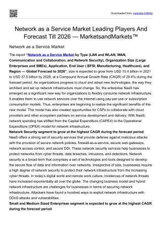 Network as a Service Market Leading Players And Forecast Till 2026