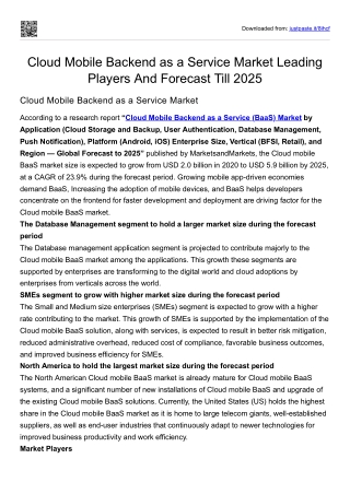 Cloud Mobile Backend as a Service Market Leading Players And Forecast Till 2025