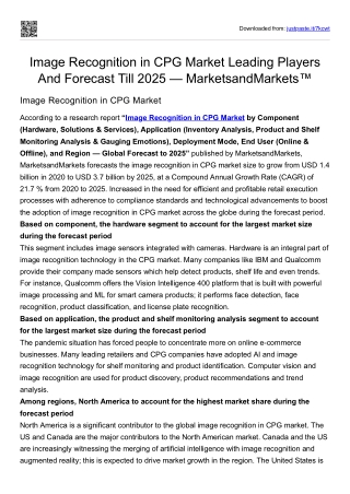 Image Recognition in CPG Market Leading Players And Forecast Till 2025