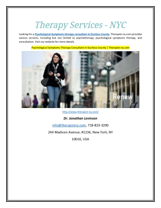 Psychological Symptoms Therapy Consultant in Duchess County | Therapist-ny.com