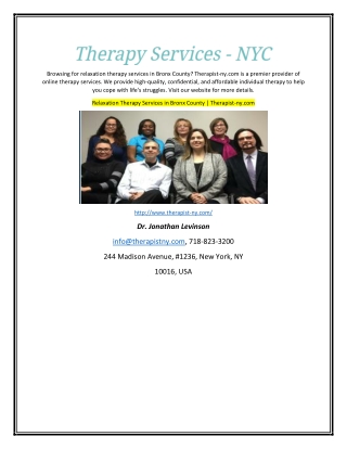 Relaxation Therapy Services in Bronx County | Therapist-ny.com