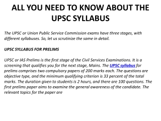 ALL YOU NEED TO KNOW ABOUT THE UPSC SYLLABUS