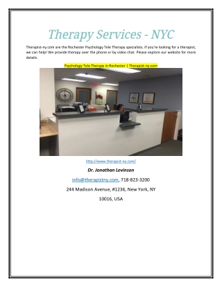 Psychology Tele Therapy in Rochester | Therapist-ny.com