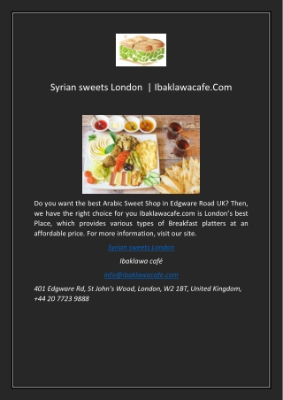 Syrian sweets London   Ibaklawacafe