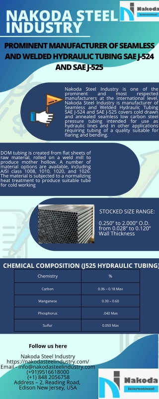 Prominent manufacturer of Seamless and Welded Hydraulic Tubing SAE J-524 and SAE