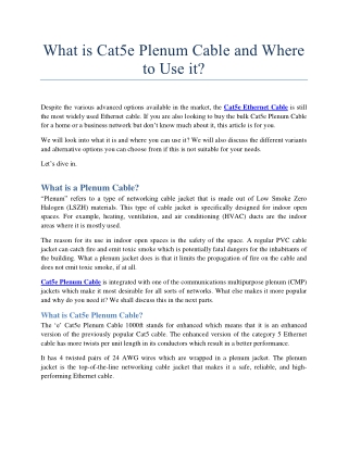 What is Cat5e Plenum Cable and Where to Use it
