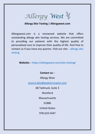 Allergy Skin Testing | Allergywest.com