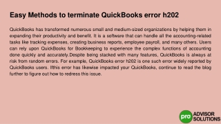 Which are the easy ways to fix QuickBooks error h202?