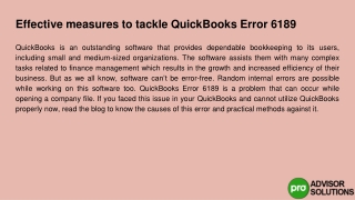 Effective Solutions to Handle QuickBooks Error 6189