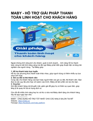 MABY- Hỗ trợ giải pháp thanh toán linh hoạt cho khách hàng